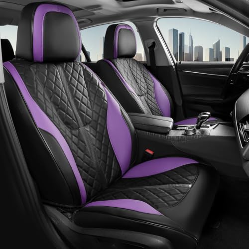Image of Coverado Front Seat Covers, Luxury Diamond-Pattern Leather Car Seat Cover & Carbon Fiber Lines, Black and Purple Seat Covers, Waterproof Car Seat Protectors, Seat Cover Universal Fit for Most Cars