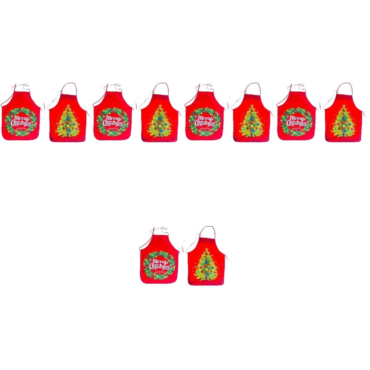 Amosfun 10 Unidades Delantal Navideño Rojo de Tela para Cocina Correas Ajustables, Diseño Clásico de Navidad, Lavable a Máquina, Adecuado para Fiestas Temáticas Navideñas
