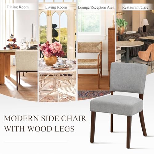 Image of COLAMY Mid Century Modern Dining Chairs Set of 2, Upholstered Kitchen Chairs with Open Back, Farmhouse Fabric Side Dining Room Chairs with Wood Legs for Dining Room Kitchen Restaurant, Light Grey