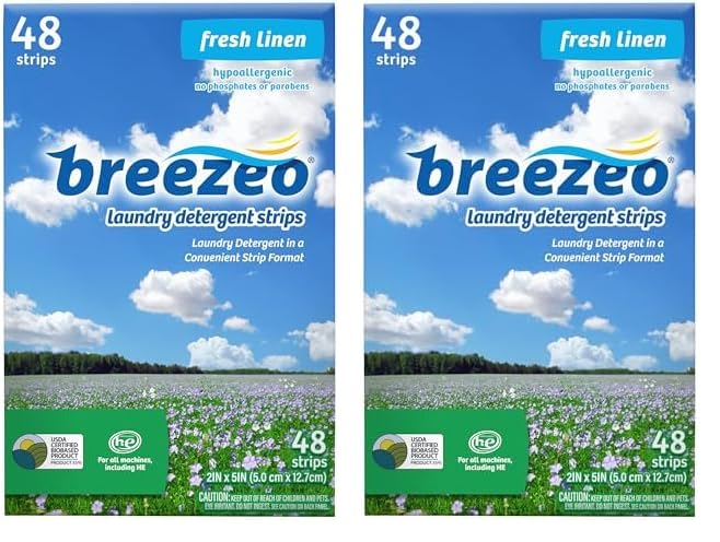 Laundry Detergent Strips (48 strips) - Fresh Linen Scent - More Convenient than Pods, Pacs, Liquids or Powders – Great for Home, Dorm, Travel, Camping & Hand-Washing (Pack of 2)