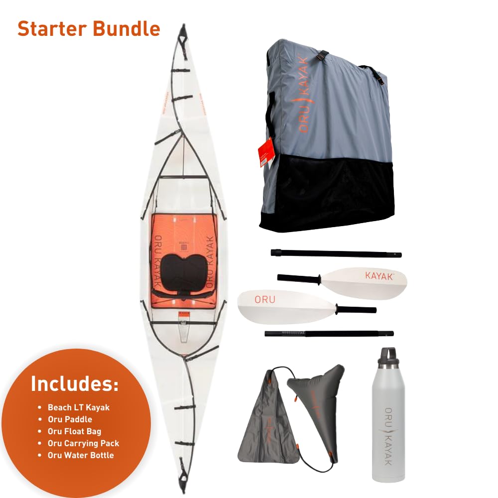 Oru Kayak Beach Starter Bundle | Incl. Foldable Kayak, Paddle, Pack, Float Bags, Bottle - Stable, Durable, Light - Lake/River Kayaks - Beginner, Intermediate - Size (Unfolded): 12'1