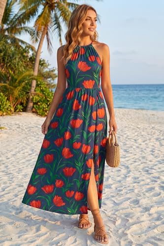 Image of KILIG Women's Summer Floral Beach Flowy Split Maxi Long Dresses