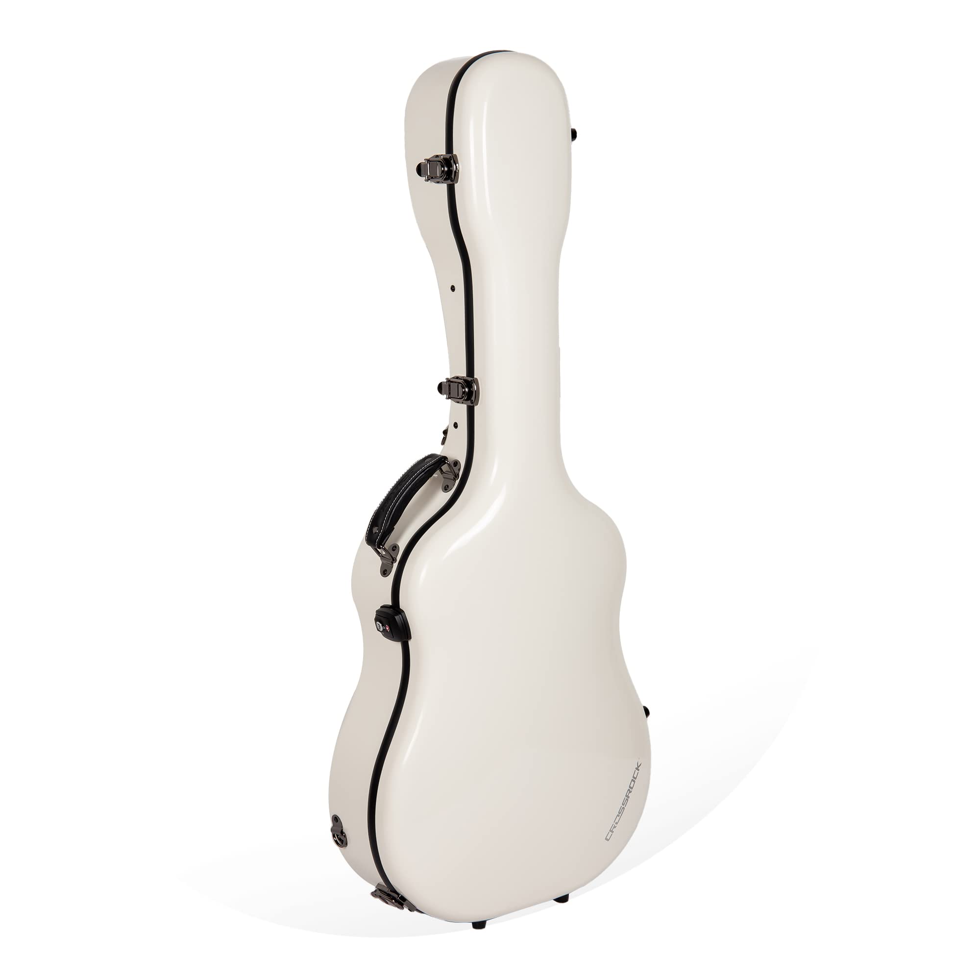 Crossrock Étui Rigide en Fibre de Verre pour Guitare Acoustique dreadnought 40"/41" | Finition Brillante Blanc Laiteux | Serrure TSA, hygromètre, Sangles Sac à Dos, intérieur rembourré Ajustable
