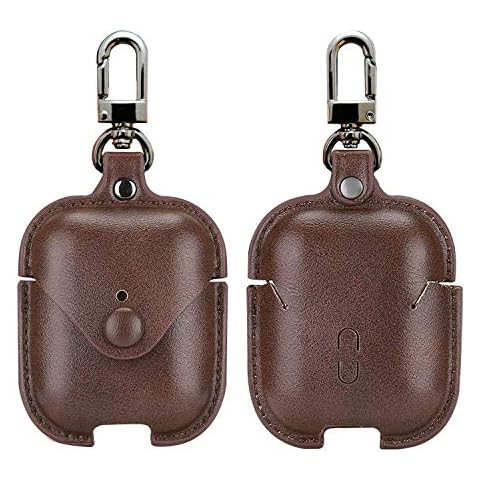 MODOS LOGICOS Charging Case Cover for Air Pods 1/2, Leather Case with Secure Snap-Fastener Compatible with Apple AirPods 1/2 Generation Charging Case - Brown Cover