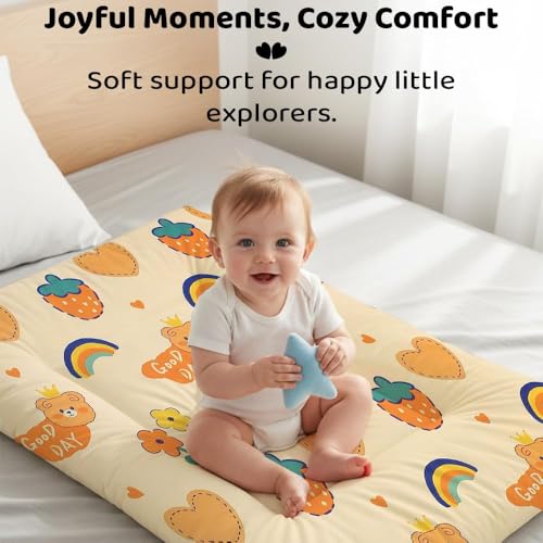 Image of StarAndDaisy Newborn Baby Nest 100% Cotton Cushioned Mattress Sheet with 2 Side Bolster Pillows & 1 Head Pillow Breathable & Soft Boys & Girl Design Rainbow Print