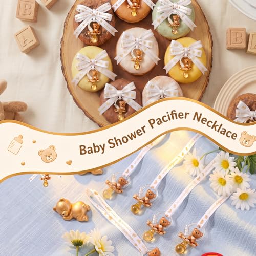 Image of Coume 36 Pcs Baby Shower Pacifiers Necklace Cute Bear Bottle Acrylic Pacifiers Necklaces for Baby Shower Games Guests Gender Reveal Party Favors Prize Decorations DIY (White,Brown,Elegant)