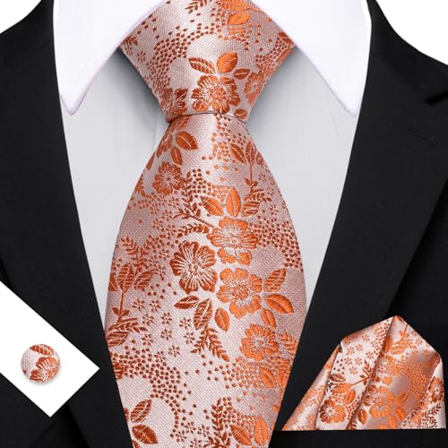 Image of Barry.Wang Men Tie Set Floral Paisley Silk Necktie Pocket Square Cufflinks Formal Wedding Party Business