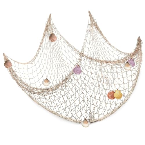 Deko Fischernetz mit Muscheln, 100 x 200 cm Nautisches Fischernetz Dekoration Netz Mediterranen Stil Dekorative Fischnetz für Heimdekoration