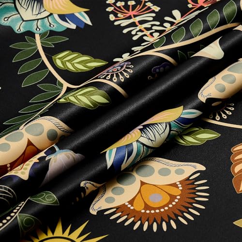 Image of XiDi Black Dark Short Floral Patterned Blackout Curtains 54 Inches Long