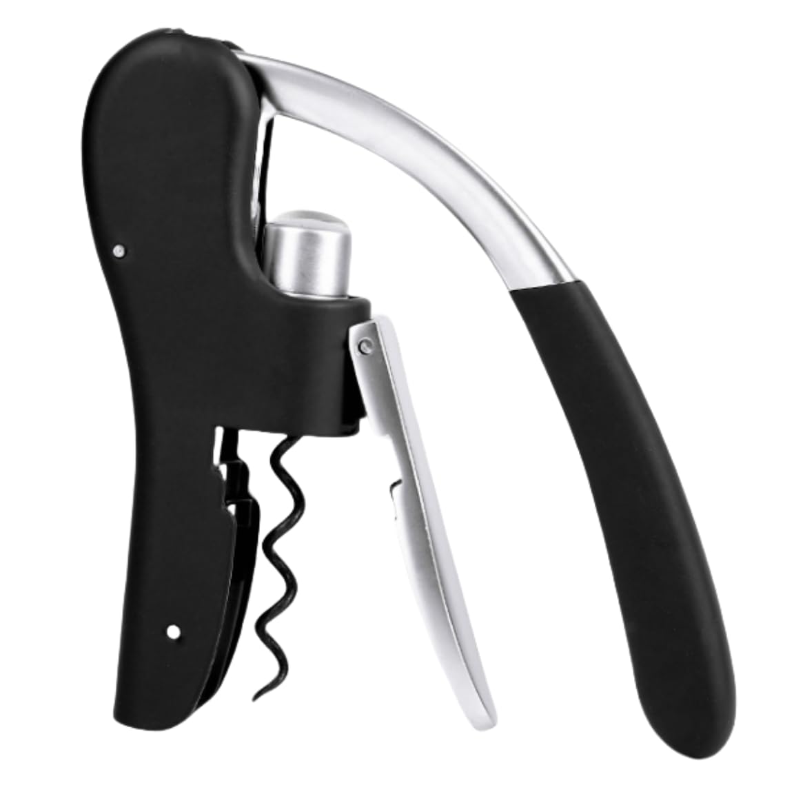 Zinc Alloy Compact Vertical Spiral Wine Bottle Opener, Ergonomic Handle Design, Black