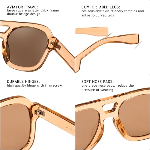 Image of FEISEDY Vintage Aviator Sunglasses Double Bridge Women Men Large Square Thick Frame Trendy Eyewear UV400 B2846