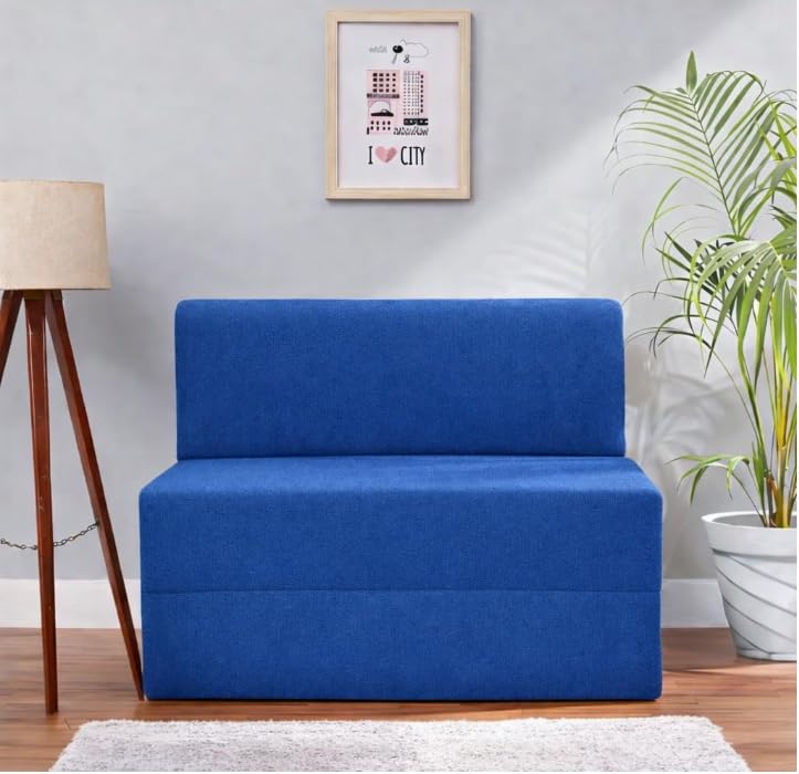 Image of Foldable One Seater Sofa Cum Bed, Sofa Bed 3 X 6 Feet, Velvet Fabric- Washable Cover- Including 1 Cushion Perfect for Home & Office for Guest (Blue)