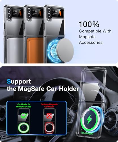 Image of NO.1 Magnetic for Samsung Galaxy Z Flip 4 Case Compatible with MagSafe [Crystal Clear] [Anti-Yellowing][Military Shockproof] Slim Hard Case with Silicone for Samsung Flip 4 Case,Transparent
