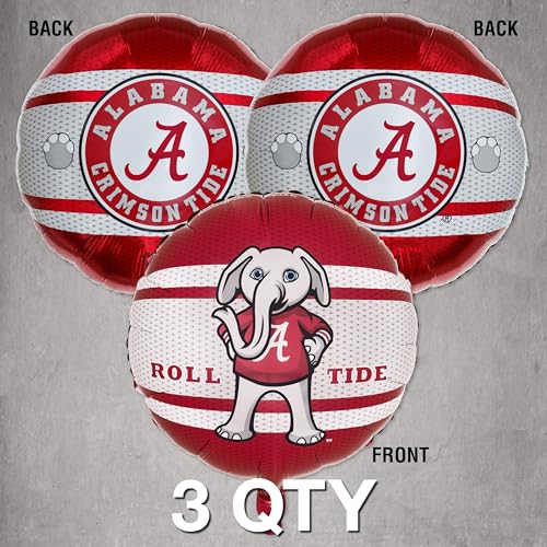 Image of Havercamp University of Alabama Balloons (3 Pack) Alabama Crimson Tide Decorations with 2-Sided Prints featuring Big Al Alabama and Bama's A Logo. Constructed from Premium Mylar Material.