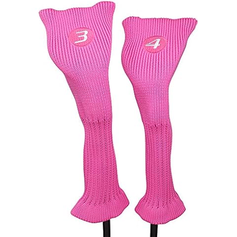 Majek All Hybrid Golf Club Pink Headcover Set 3-4. Neoprene Acrylic Head Covers 3 4 Cover