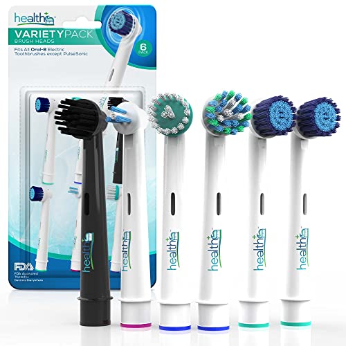 Compatible Oral-B Replacement Brush Heads - Variety 6-Pack Generic | Electric Toothbrush Heads With Dupont Bristles | Sensitive, Ortho, Powertip, Whitening, and Normal Brush Heads