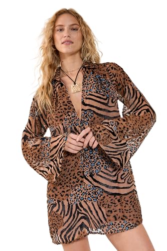 Nasty Gal Mixed Animal Devore Button Down Mini Tunic Dress at Amazon Women's Clothing store