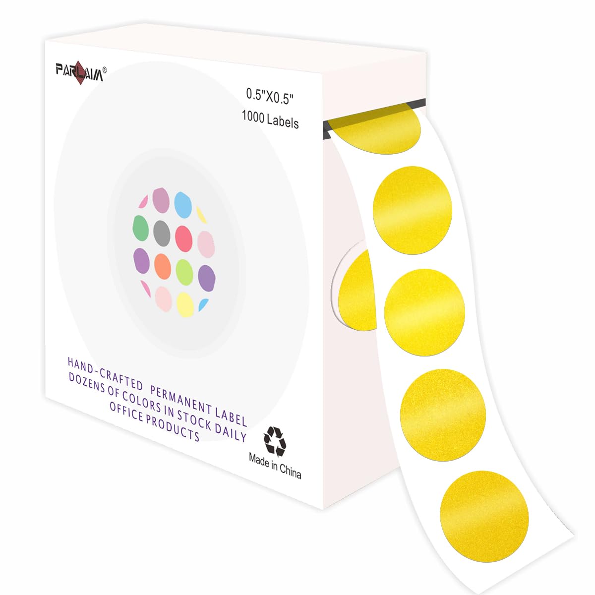 PARLAIM 1000PCS 1/2 Inch Round Color-Code Dot Stickers,Circle Colorful Coding Label Sticker for Home Office Classroom (Gold)