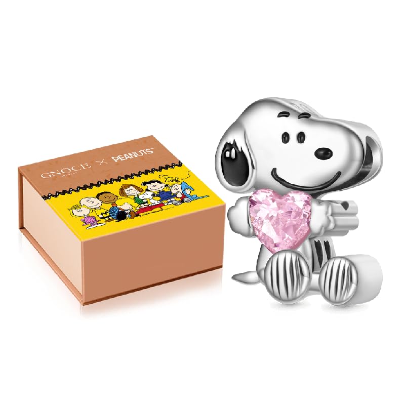 GNOCE Peanuts Snoopy Sitting Embraces Birthstone Charm for Women S925 Sterling Silver Dangle Charms for Women Wife Valentines Day Mothers Day Jewelry