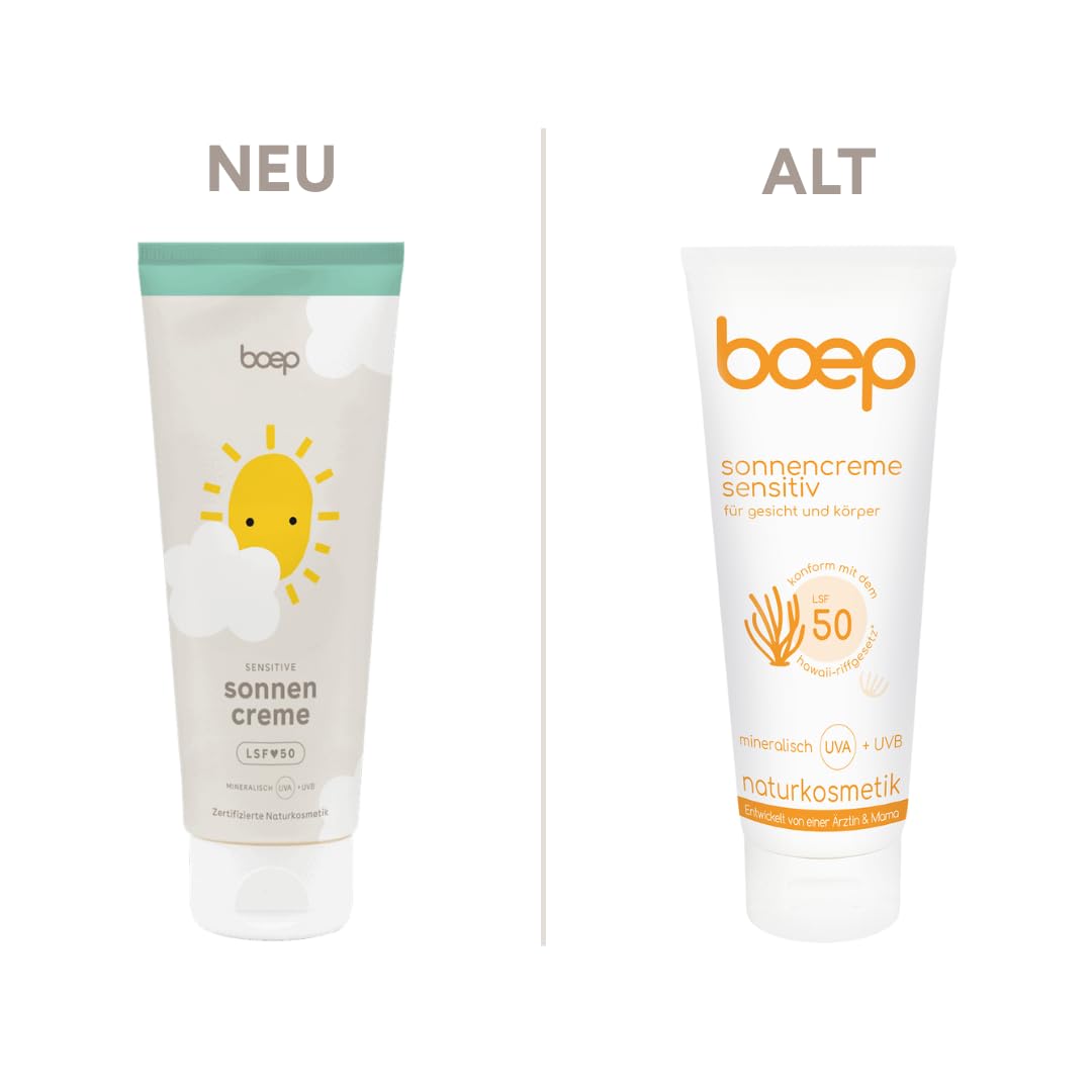 boep Sonnencreme Sensitiv LSF 50 – Mineralischer Sonnenschutz für Gesicht & Körper, für Babys, Kinder & Erwachsene geeignet, ohne Parfüm, vegane Naturkosmetik, 100 ml