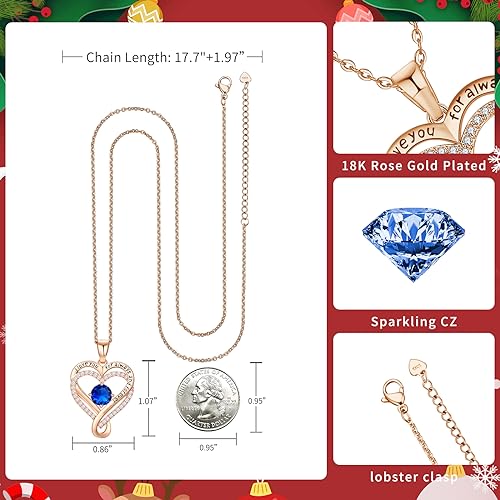 Infinity Heart Birthstone Necklace for Women Wife 18K Rose Gold, Anniversary for Women Wife Her Birthday Gift for Girlfriend Mom Daughters, I Love You Women's Jewelry S925 Sterling Silver4
