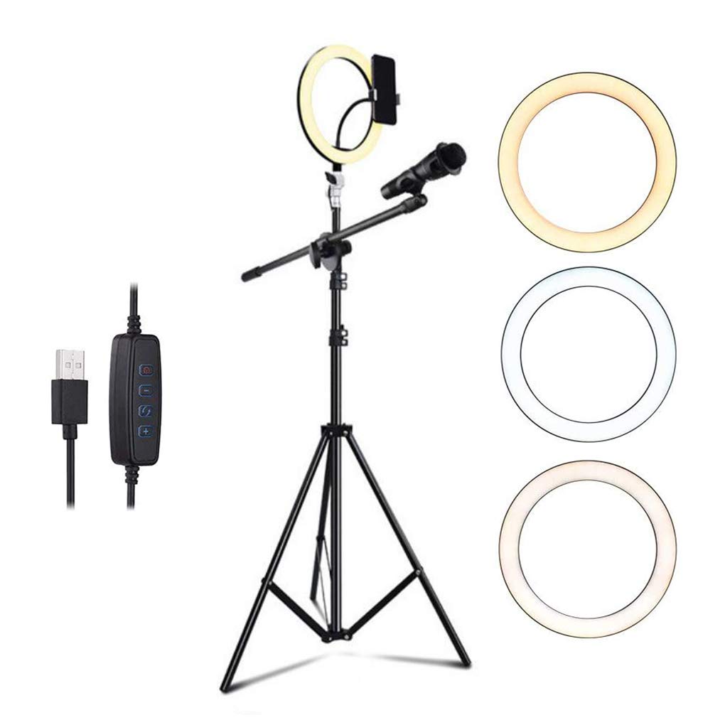Anello Luminoso da 10'' con Supporto e Supporto per Telefono, Kit di luci ad Anello dimmerabili con Luce di riempimento a LED per Selfie, Compatibile con Video/Fotografia di Youtube,10''