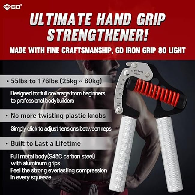 GD IRON GRIP Grip Strength Trainer Adjustable Hand Gripper Strengthener Hand Grip Exerciser Wrist Strengtheners Silent & Durable ¨C Forearm, Finger & Hand Strength Training for Athletes, Climbers & Rehabilitation