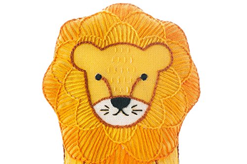 Image of Kiriki Press DIY Embroidery Doll Kit - Skill Level 2 - Beginner to Advanced Embroidery Kits for Adults Teens (3 Skill Levels) Animal Embroidery Kit - Screen Printed Pattern (Lion - Level 2)