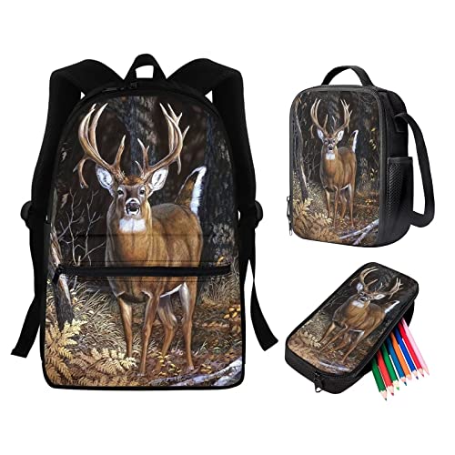 Set di 3 zaini con gatto per ragazze e bambini con borsa per il pranzo e matite set da 3 pezzi per libri elementari zaino per scuola prescolare Cervo Taglia unica Zaini Daypack