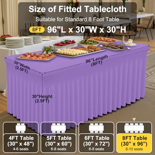 Image of Smiry 2 Pack Spandex Elastic Fitted Table Cloth Skirt for 8FT Table | Stretch Washable Table Cloth, Banquet Table Cover for Wedding, Party, Indoor & Trade Shows, (Lavender, 96Lx30Wx30H)