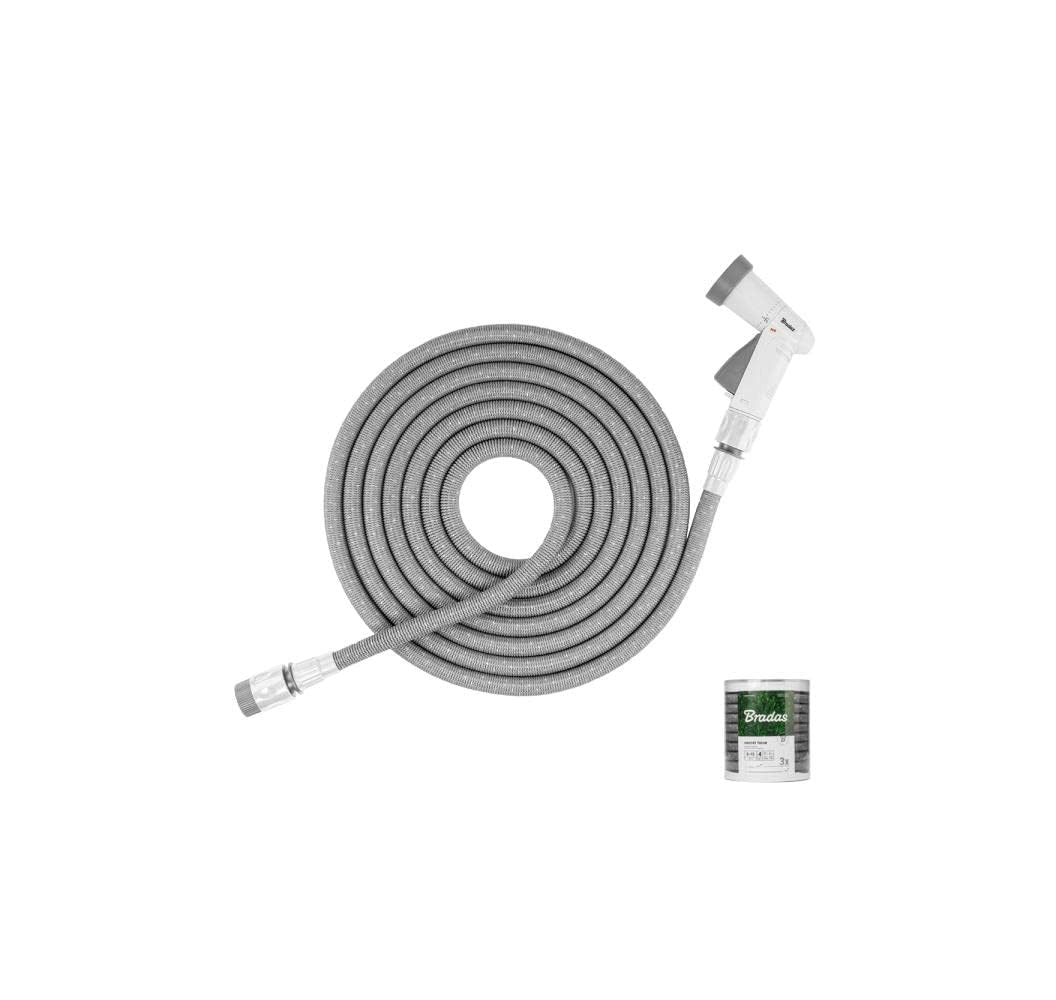 BRADAS - SECRET HOSE WSCH824GY, tubo estensibile 8/24 metri, ugello a 4 funzioni, tubo acqua espandibile adatto per giardino, giardinaggio, irrigazione, pulizia grandi spazi e autovetture.