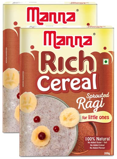 Image of Manna Sprouted Ragi Powder, Porridge Mix, No Added Sugar, Colour, Flavour, Salt 400g (200g (Pack of 2))