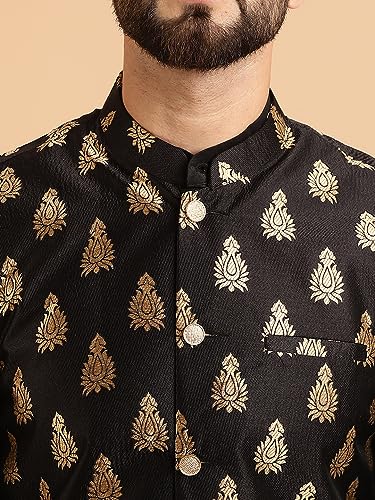 Image of SOJANYA (Since 1958 Men's Silk Blend Kurta Pyjama & Self Design Nehru Jacket Combo