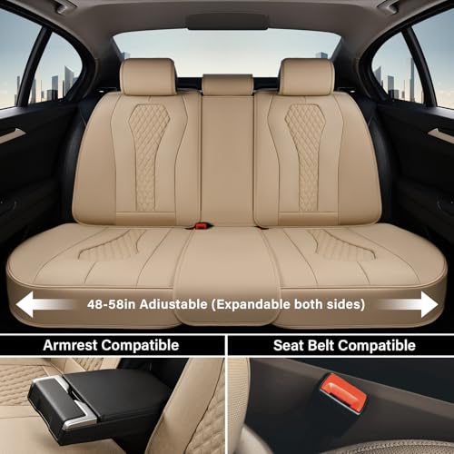 Image of Coverado Automotive Seat Covers, Car Seat Covers Full Set, Beige Car Seat Cover, Car Seat Cushion Waterproof, Front Seats Back Seat Covers, Car Seat Protector Universal Fit Most Cars