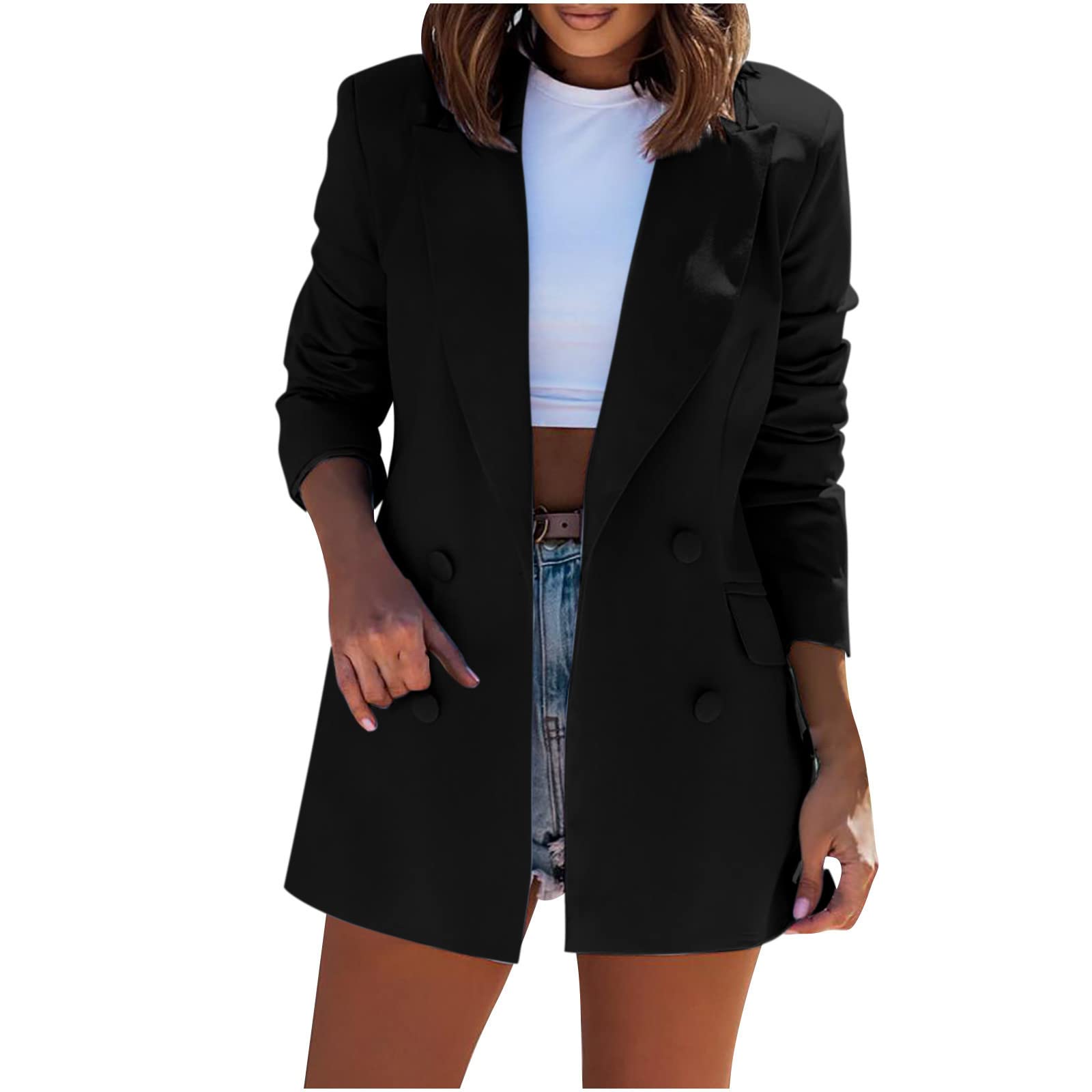 Blazers Jacket for Women UK Clearance Ladies Solid Lapel Blazer Suit Long Sleeve Elegant Coat Pockets Cardigan Tops Plus Size Casual Work Wear Business Office Formal Outwear Suits