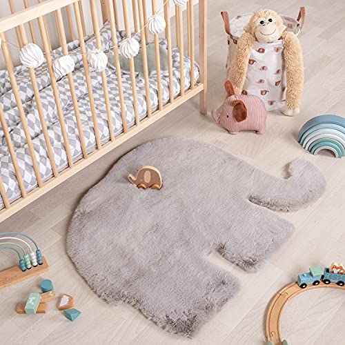 FRAAI | Home & Living Kinderteppich - Huggy Elefant Grau - 80x100cm - Einfarbig, Tier - Modern -...