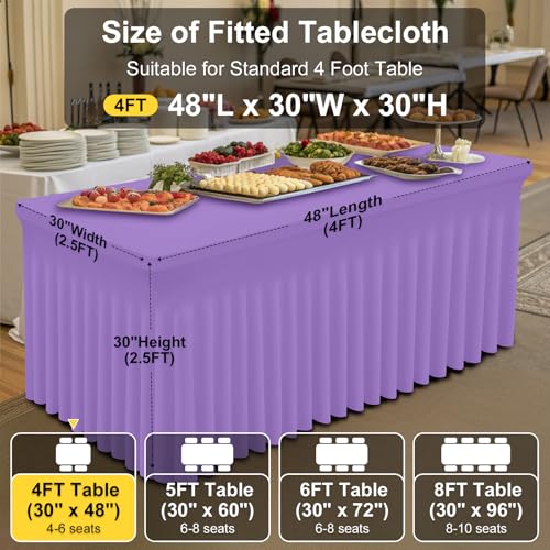 Image of Smiry Spandex Elastic Fitted Table Cloth Skirt for 4FT Rectangle Table | Stretch Washable Table Cloth, Banquet Table Cover for Wedding, Party, Indoor & Trade Shows, (Lavender, 48Lx30Wx30H)
