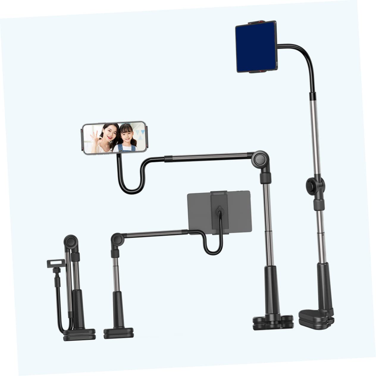 Supporto per Telefono da Scrivania Rotazione 360° Nero | Abs, Pc, Lega di Alluminio e Silicone, Apertura 120-255mm, Morsetto 0-75mm