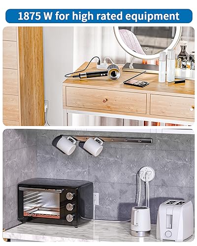 Regleta de alimentación NTONPOWER con 2 clavijas, cable de extensión de 4.57 m, adaptador de enchufe de 2 a 3 clavijas, 3 salidas AC y 4 puertos USB, ideal para casas antiguas, color blanco miniatura 6