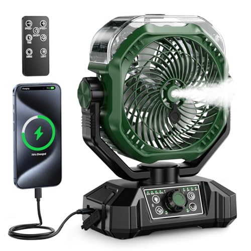 Image of coldSky Portable Misting Fan, 10000mAh Rechargeable Camping Fan with Mist, 360mL Water Tank, 9-19H Runtime, Dual Mist Modes, LED Lights, 8 Speeds Winds for Camgping,Travel, Beach, Golf,Tent, Office