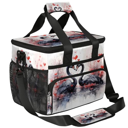 Black Swan Insulated Picnic Backpack Lunch Box for Women Men Picnic Basket Tote Lunch Bag Picnic Bag Portable Lunch Bags for Picnic, Beach, Work, Trip,Office, Camp Swans Heart Shape