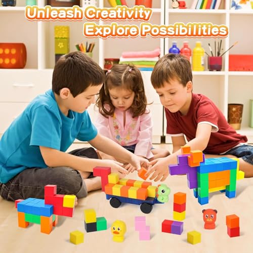 LONEEDY 60-Pack Magnetic Building Block Set with Animal Figures & Magnetic Cart - Magnet Constructions Cubes Educational STEM Toy for Kids 3-8 Years (Color Mixing-60PCS) - image 2
