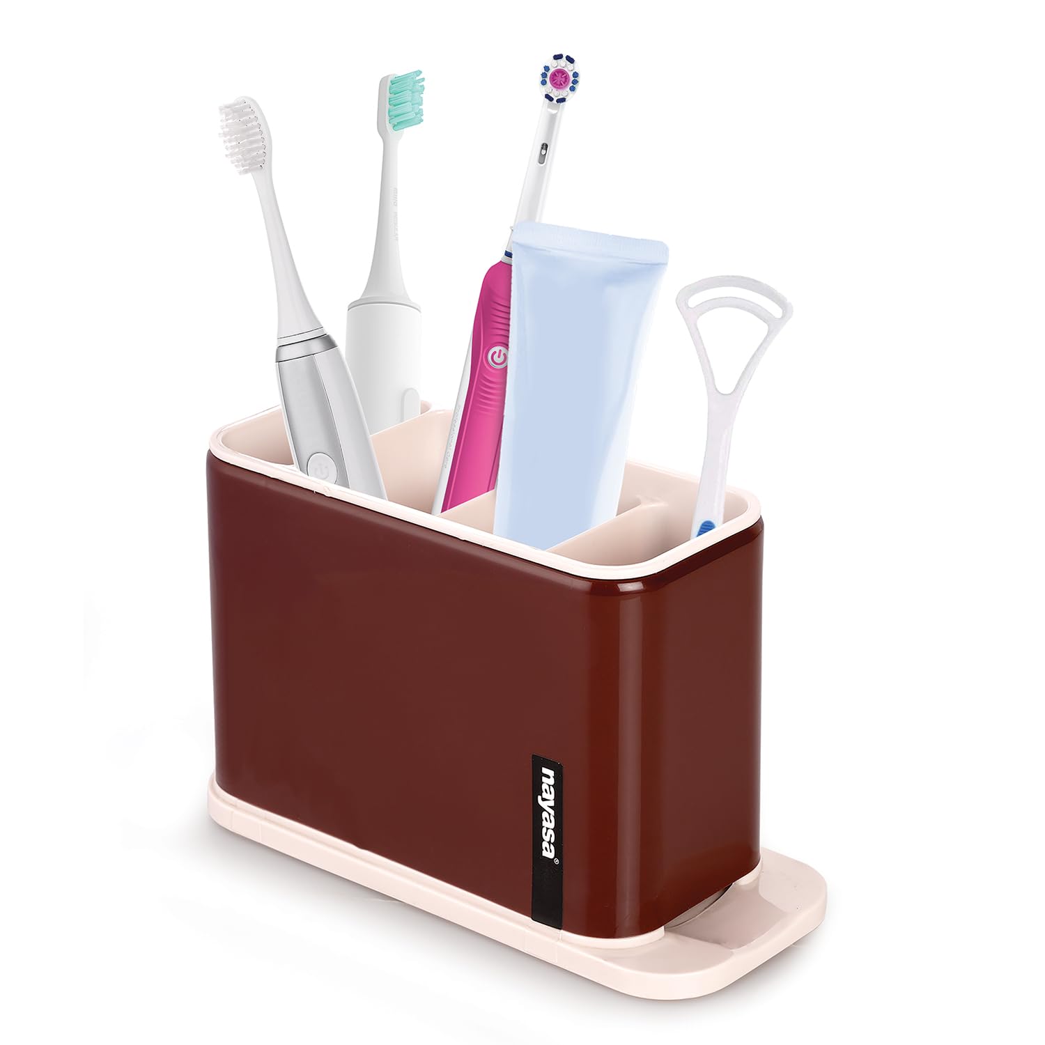 Nayasa Tobler Multi-Purpose Compact Desk Storage Organizer | Stationary Box for Case Pen Pencil Holder | Cosmetics & Make Up Organizer | Brown