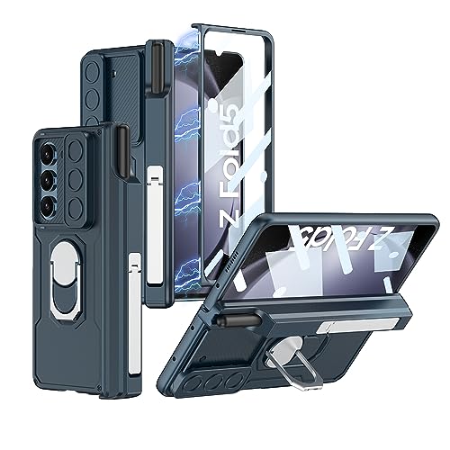 ケース Galaxy Z Fold5/W24,強化ガラス膜 ヒンジ レンズカバー ペンスロット磁気スタイラススロット ワイヤレス充電 折り畳 薄型 手帳型 ブラケット機能 超軽量 人気 二層構造 プラスチック、 キラキラ おしゃれ かわいい スタンド フリ