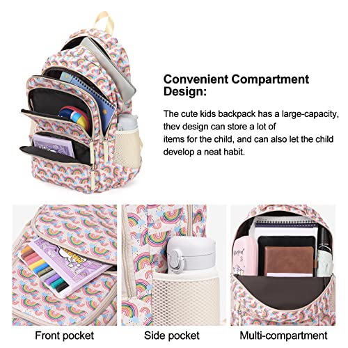 Cluci Kids Backpack For Girls Bookbags Preschool Backpack Toddler Daycare School Bag Elementary Kindergarten Lightweight Large Waterproof Cute Pink Rainbow #TOP4