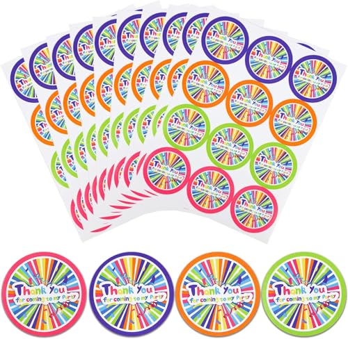 VEYLIN Thank You Stickers 120 Pieces Colourful with Thank You for Coming to My Party Stickers for Birthday Party (Colorful)