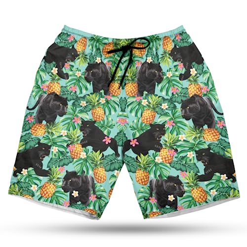 Men's Black Jaguar Swim Trunks - Black Leopard Quick-Dry Hawaiian Swim Shorts for Men Series 02