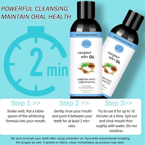 Lxitian Natürliches Kokosöl Mundspülung mit Pfefferminzöl, Mundziehöl für frischen Atem, Zahnaufhellung und gesünderes Zahnfleisch, 8 Fl.oz, Alkoholfrei, Fluoridfrei, Tierversuchsfrei – Bild 5