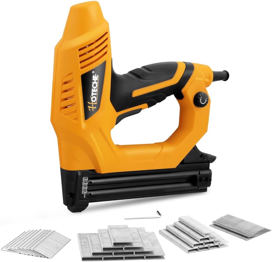 Hoteche 18GA 2-in-1 Electric Brad Nailer/Stapler 19/32-Inch to 1-1/4 Inch Staple Gun Power Adjustable Nail Gun with 2000Pcs Brad Nails