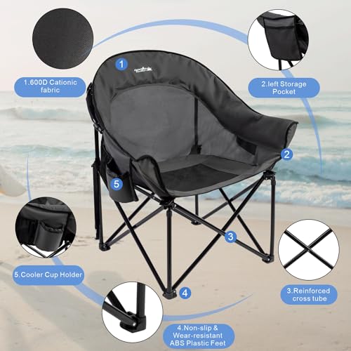 Image of apollo walker Oversized Camping Chair - Heavy Duty XL Padded Camping Chairs with Breathable Mesh, Portable Folding Outdoor Chairs for Adults, Beach Chair with Cup Holder & Side Pocket, Supports 500lbs